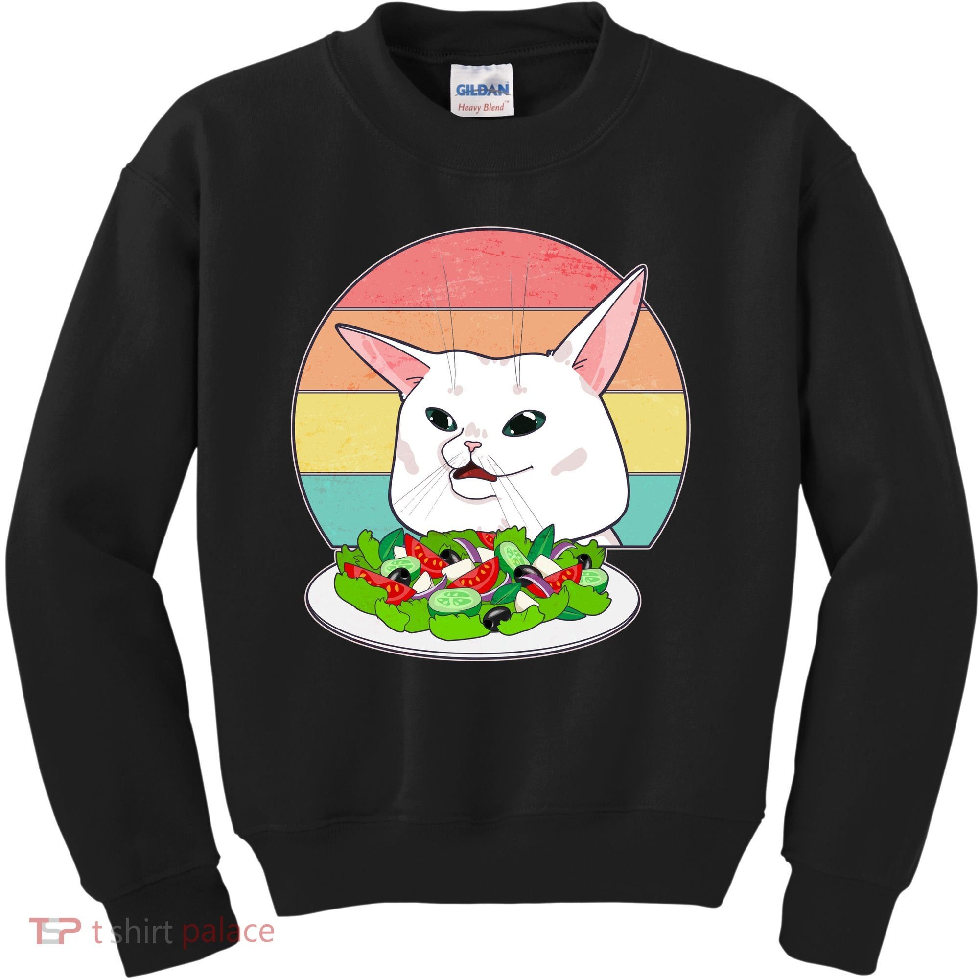 Funny Woman Yelling at Table Cat Meme Kids Sweatshirt