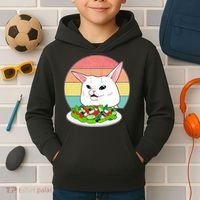 Funny Woman Yelling at Table Cat Meme Kids Hoodie thumb 2