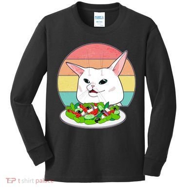 Funny Woman Yelling at Table Cat Meme Kids Long Sleeve Shirt