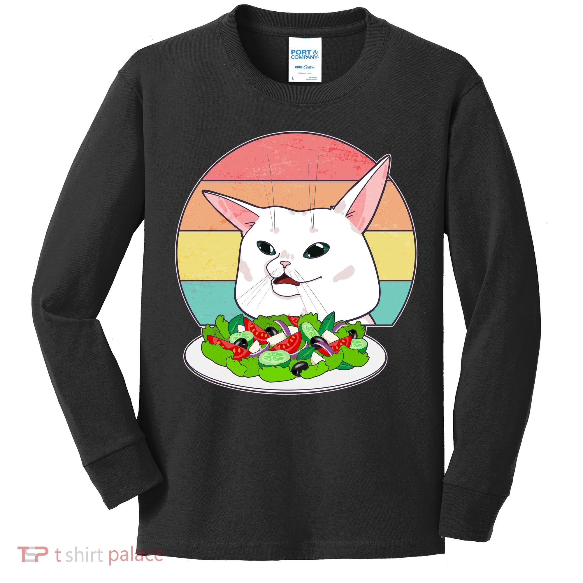 Funny Woman Yelling at Table Cat Meme Kids Long Sleeve Shirt