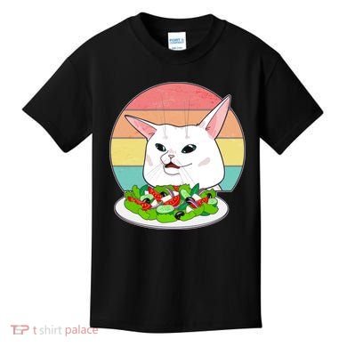 Funny Woman Yelling at Table Cat Meme Kids T-Shirt