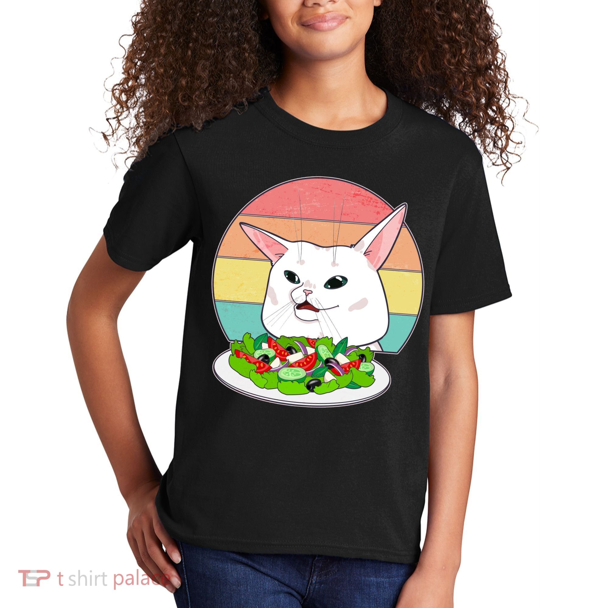 Funny Woman Yelling at Table Cat Meme Kids T-Shirt