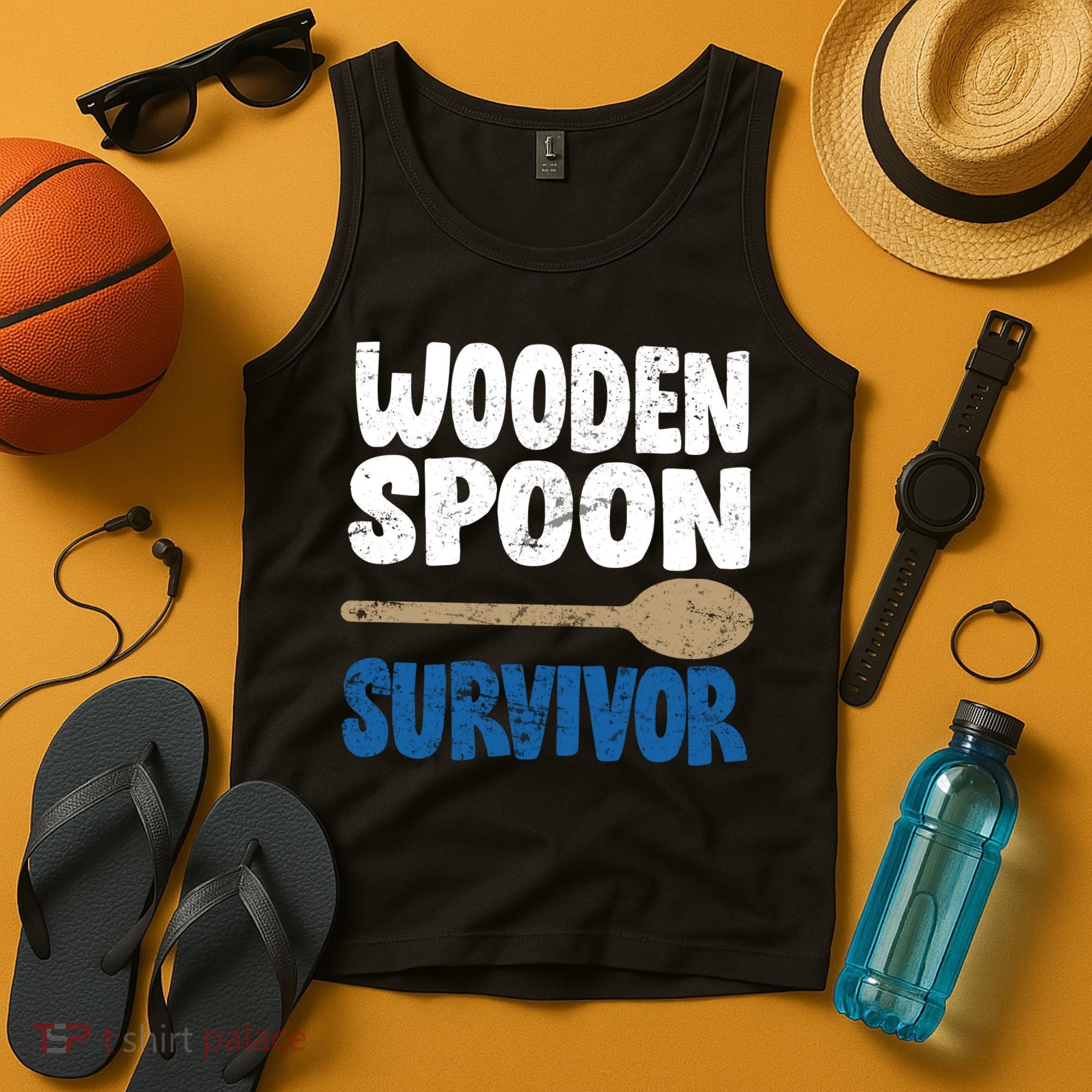 Funny Wooden Spoon Survivor Distressed Tank Top