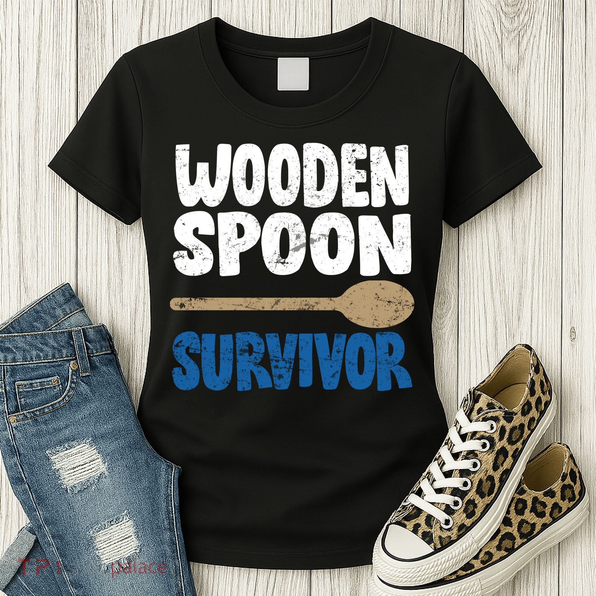 Funny Wooden Spoon Survivor Distressed Women's T-Shirt