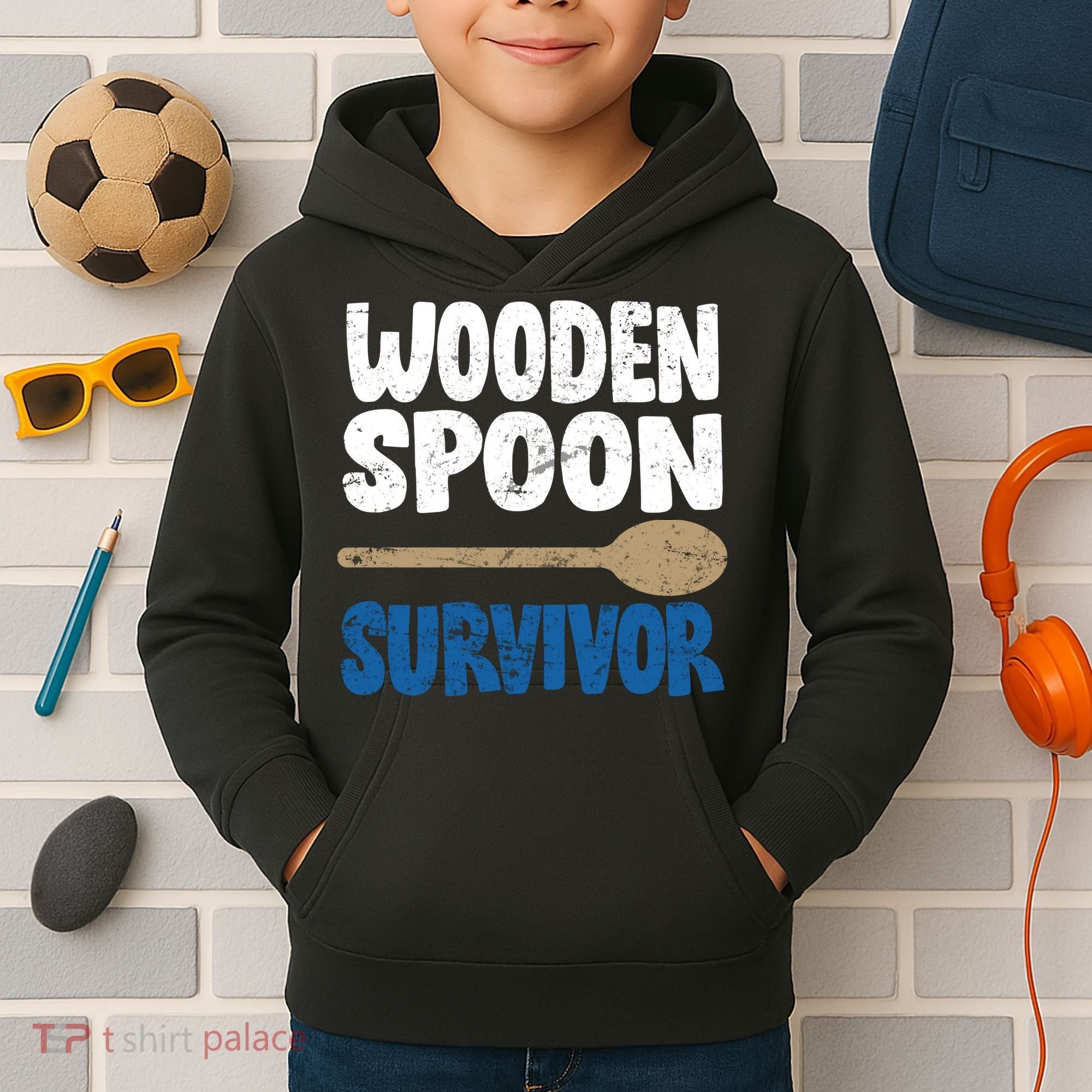 Funny Wooden Spoon Survivor Distressed Kids Hoodie
