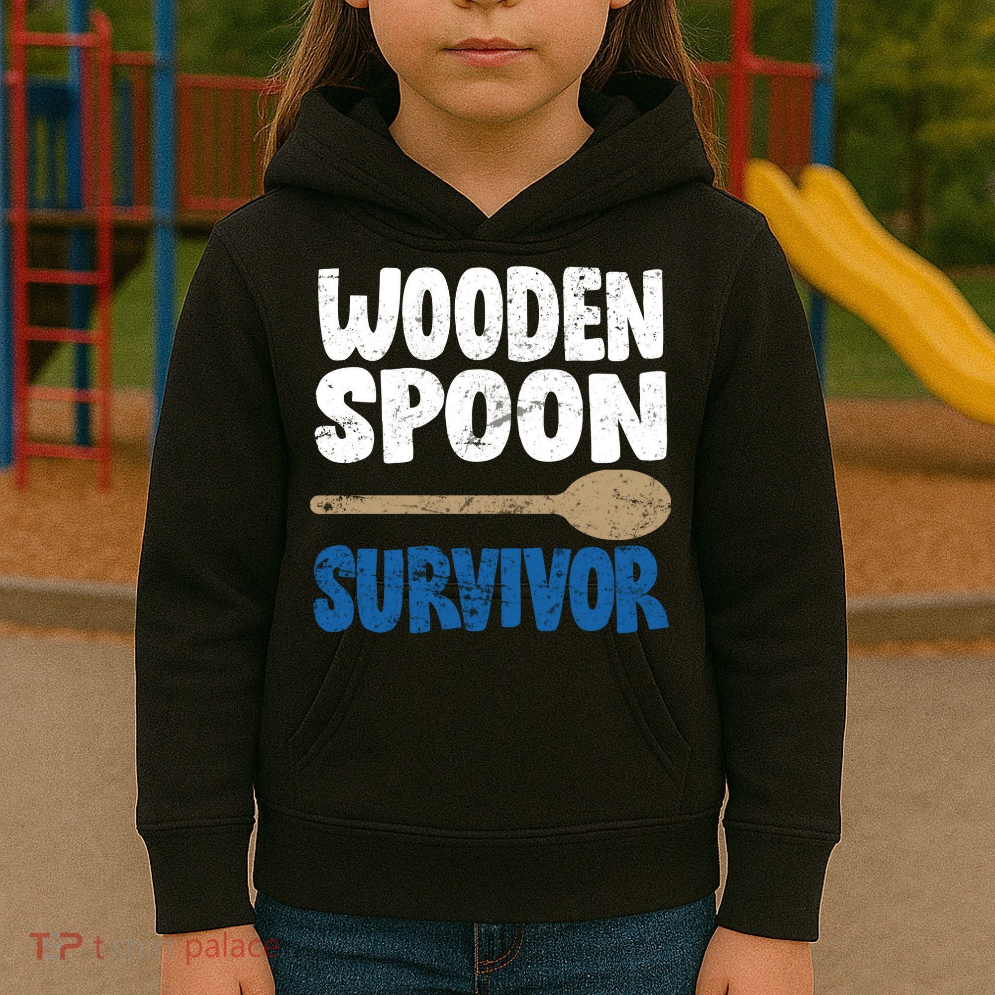 Funny Wooden Spoon Survivor Distressed Kids Hoodie