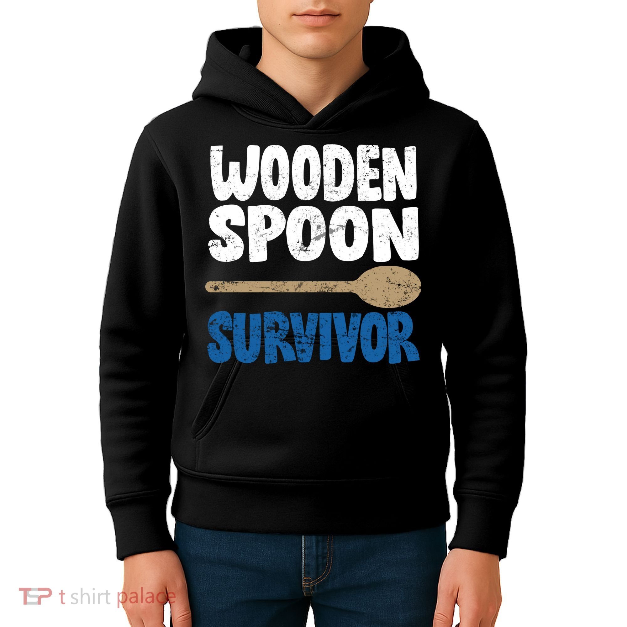 Funny Wooden Spoon Survivor Distressed Kids Hoodie