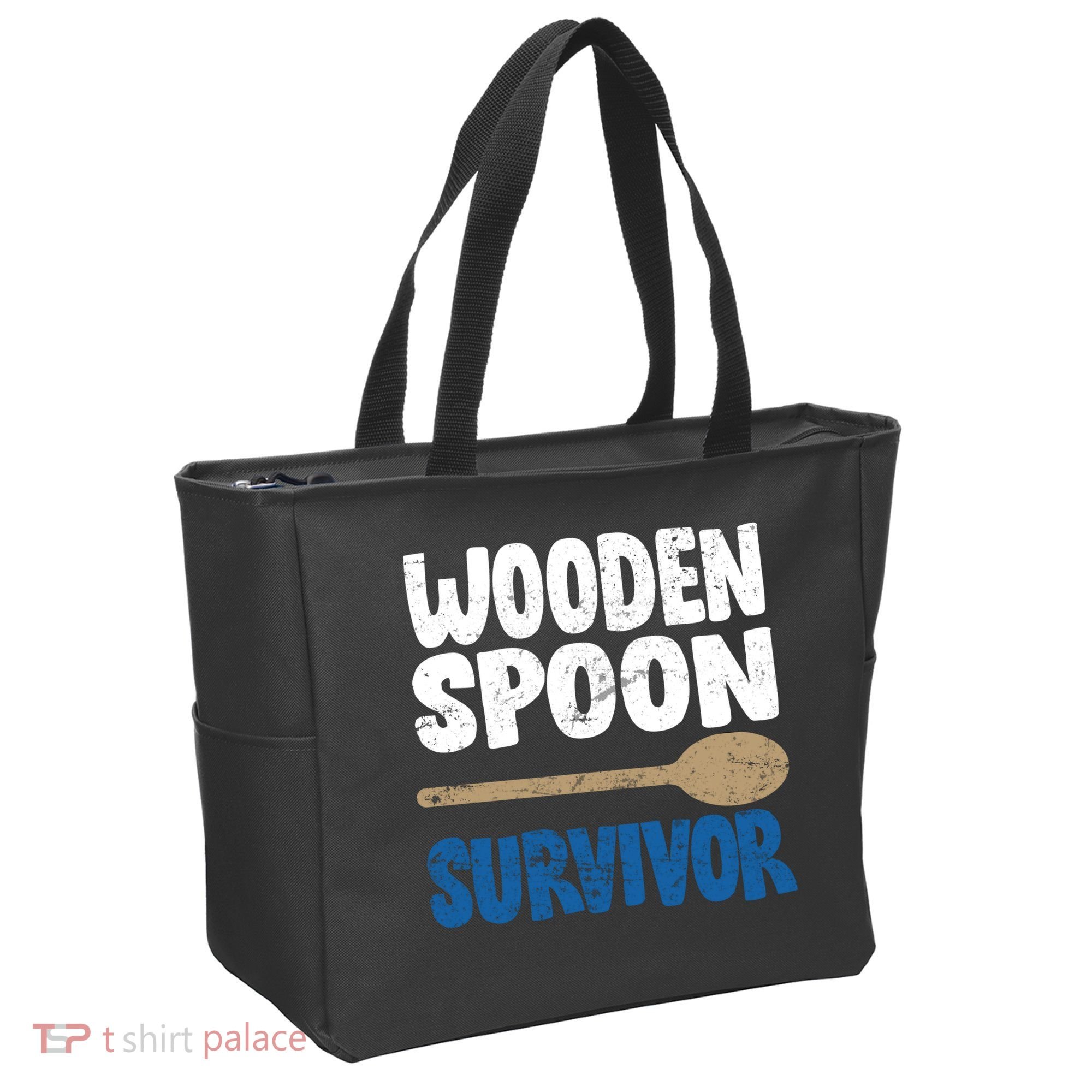 Funny Wooden Spoon Survivor Distressed Tote Bag