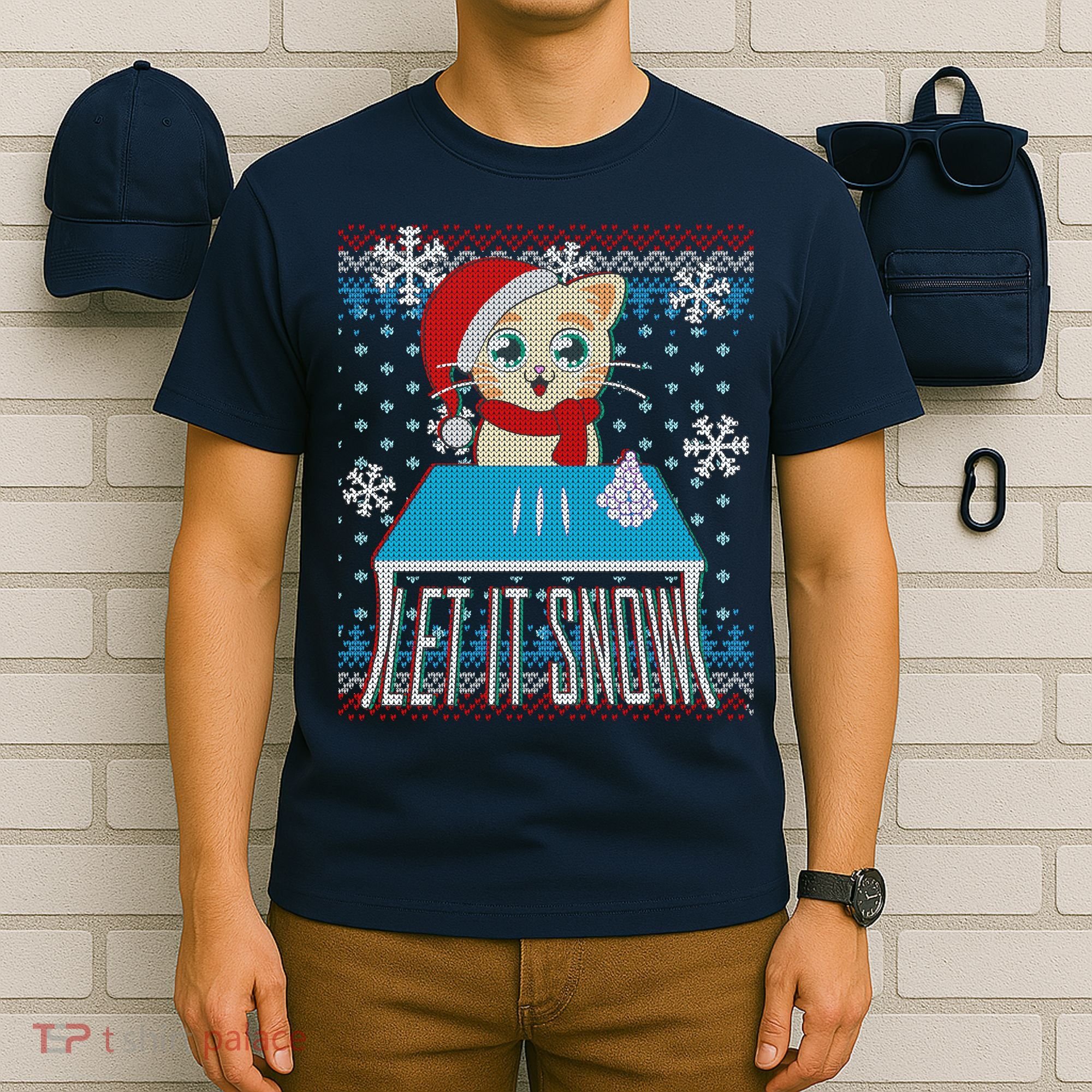 Funny X-Mas Let It Snow Cat Ugly Christmas Sweater T-Shirt