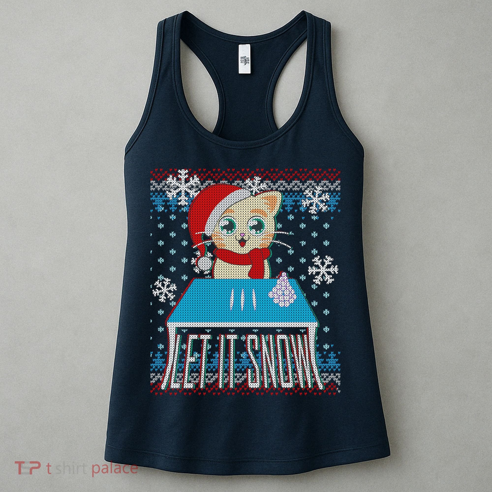 Funny X-Mas Let It Snow Cat Ugly Christmas Sweater Women's Tank Top