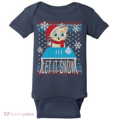 Funny X-Mas Let It Snow Cat Ugly Christmas Sweater Baby Bodysuit