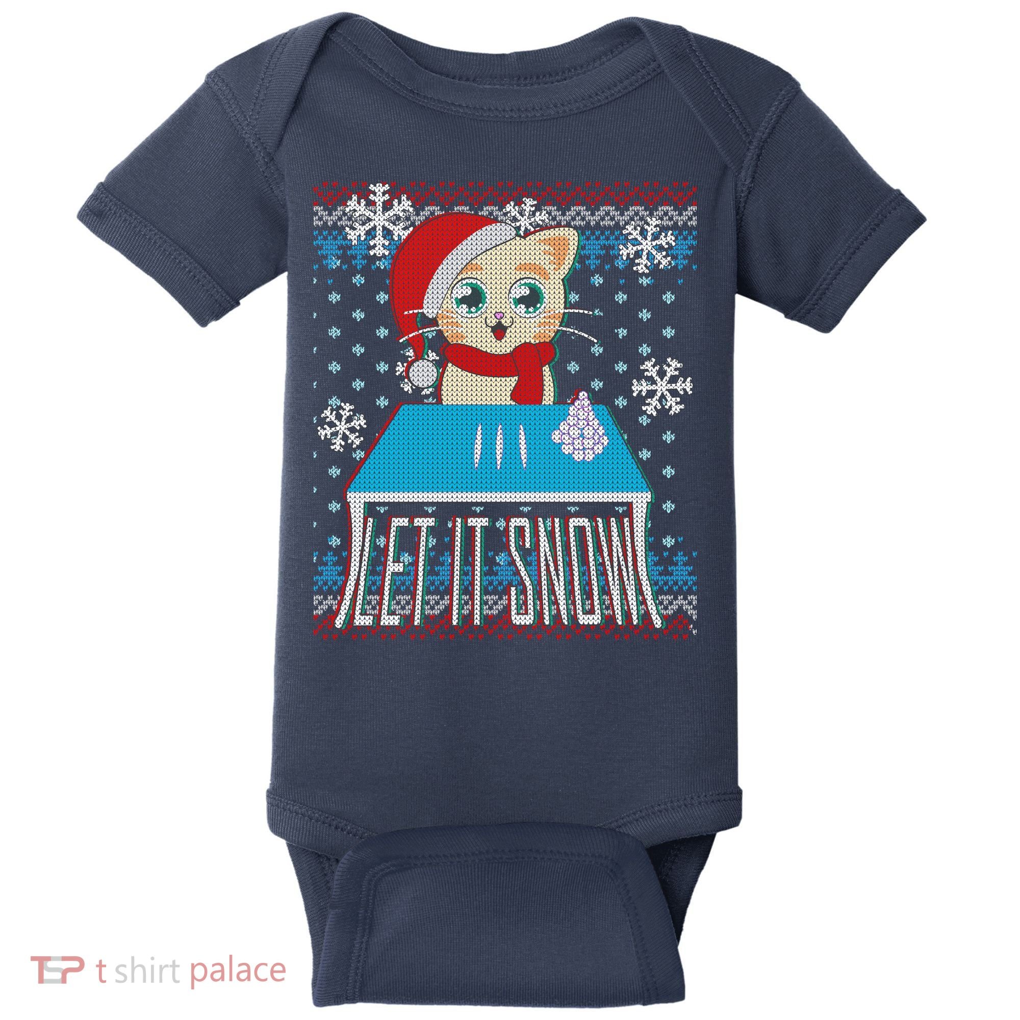 Funny X-Mas Let It Snow Cat Ugly Christmas Sweater Baby Bodysuit