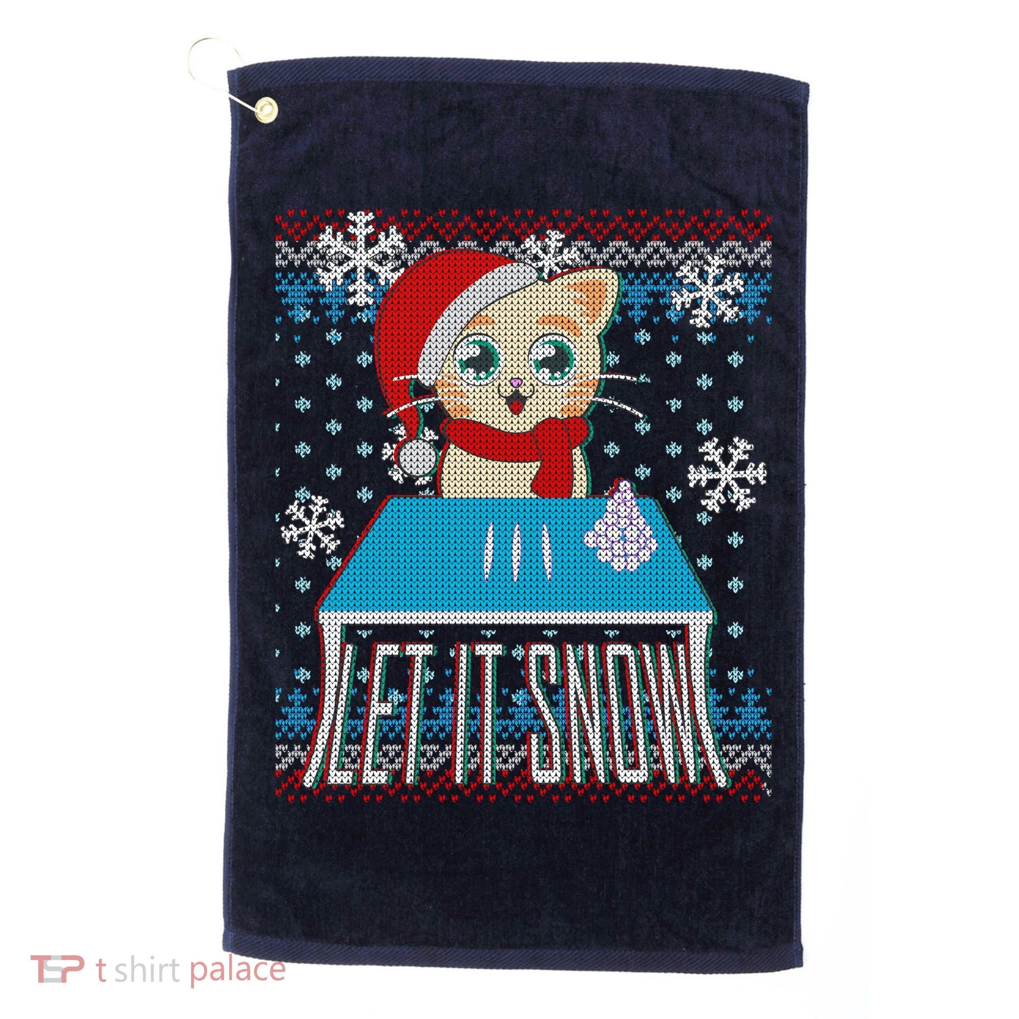 Funny X-Mas Let It Snow Cat Ugly Christmas Sweater Golf Towel