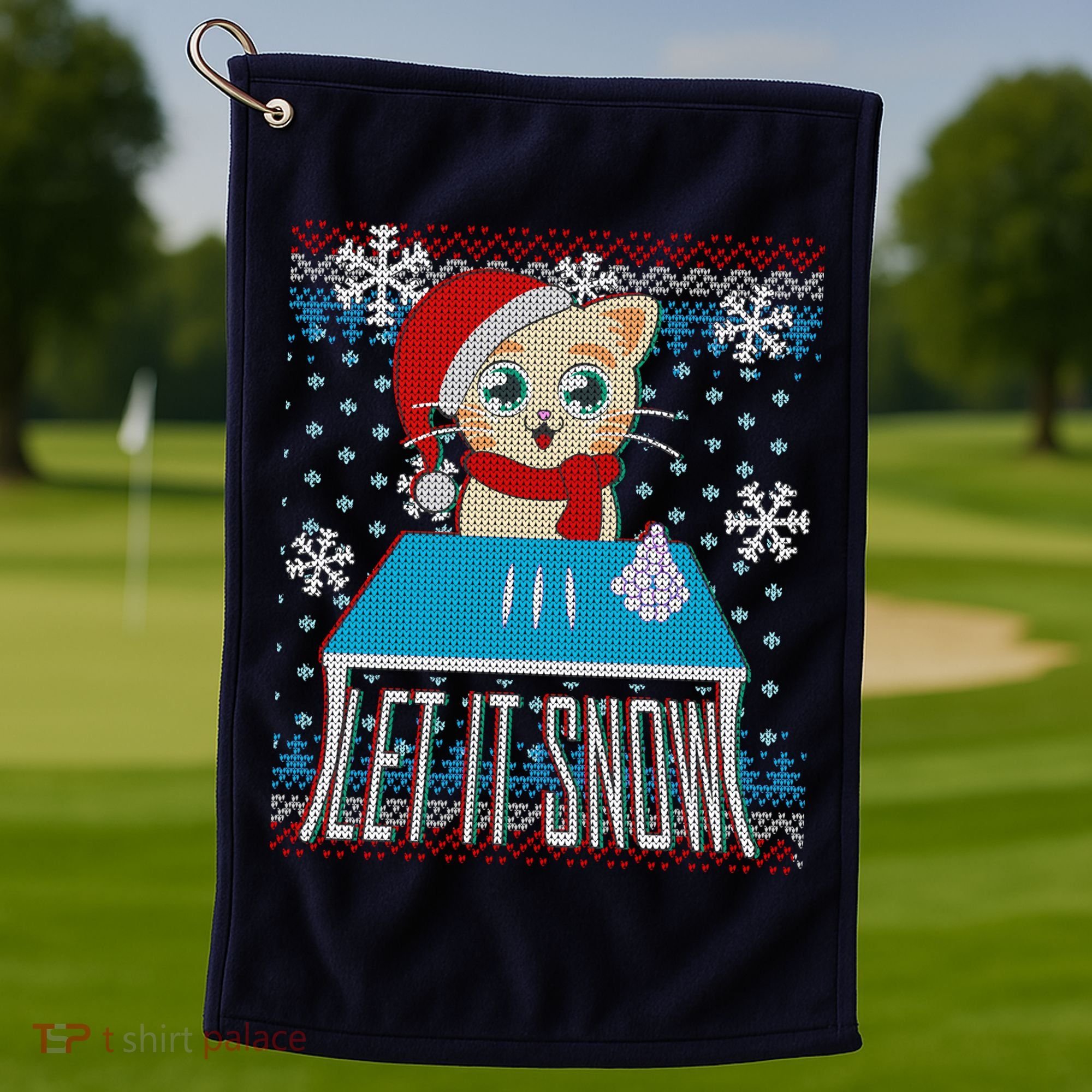 Funny X-Mas Let It Snow Cat Ugly Christmas Sweater Golf Towel