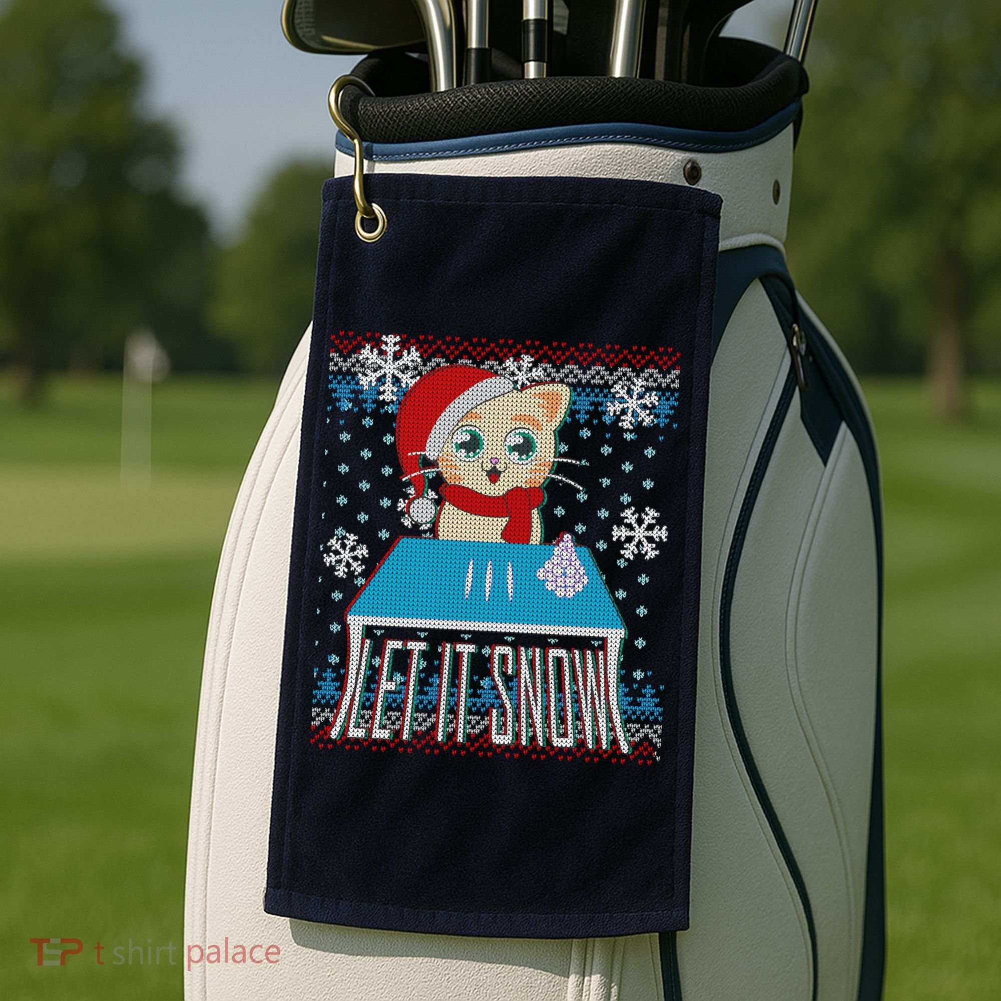 Funny X-Mas Let It Snow Cat Ugly Christmas Sweater Golf Towel