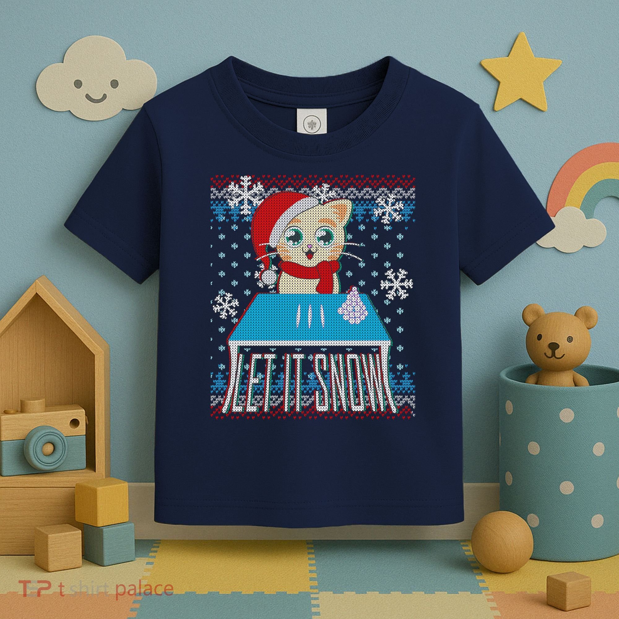 Funny X-Mas Let It Snow Cat Ugly Christmas Sweater Toddler T-Shirt