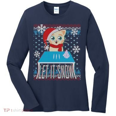Funny X-Mas Let It Snow Cat Ugly Christmas Sweater Women's Long Sleeve Shirt