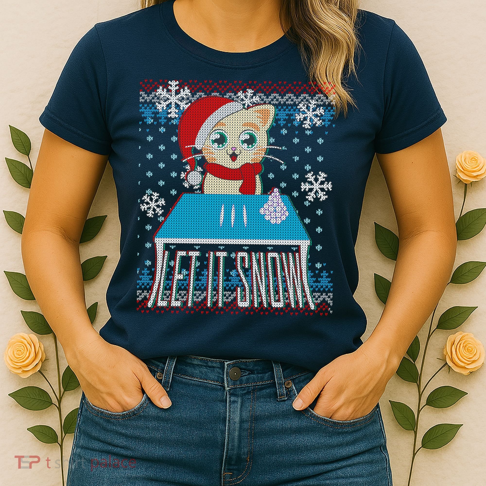 Funny X-Mas Let It Snow Cat Ugly Christmas Sweater Women's T-Shirt