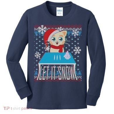 Funny X-Mas Let It Snow Cat Ugly Christmas Sweater Kids Long Sleeve Shirt