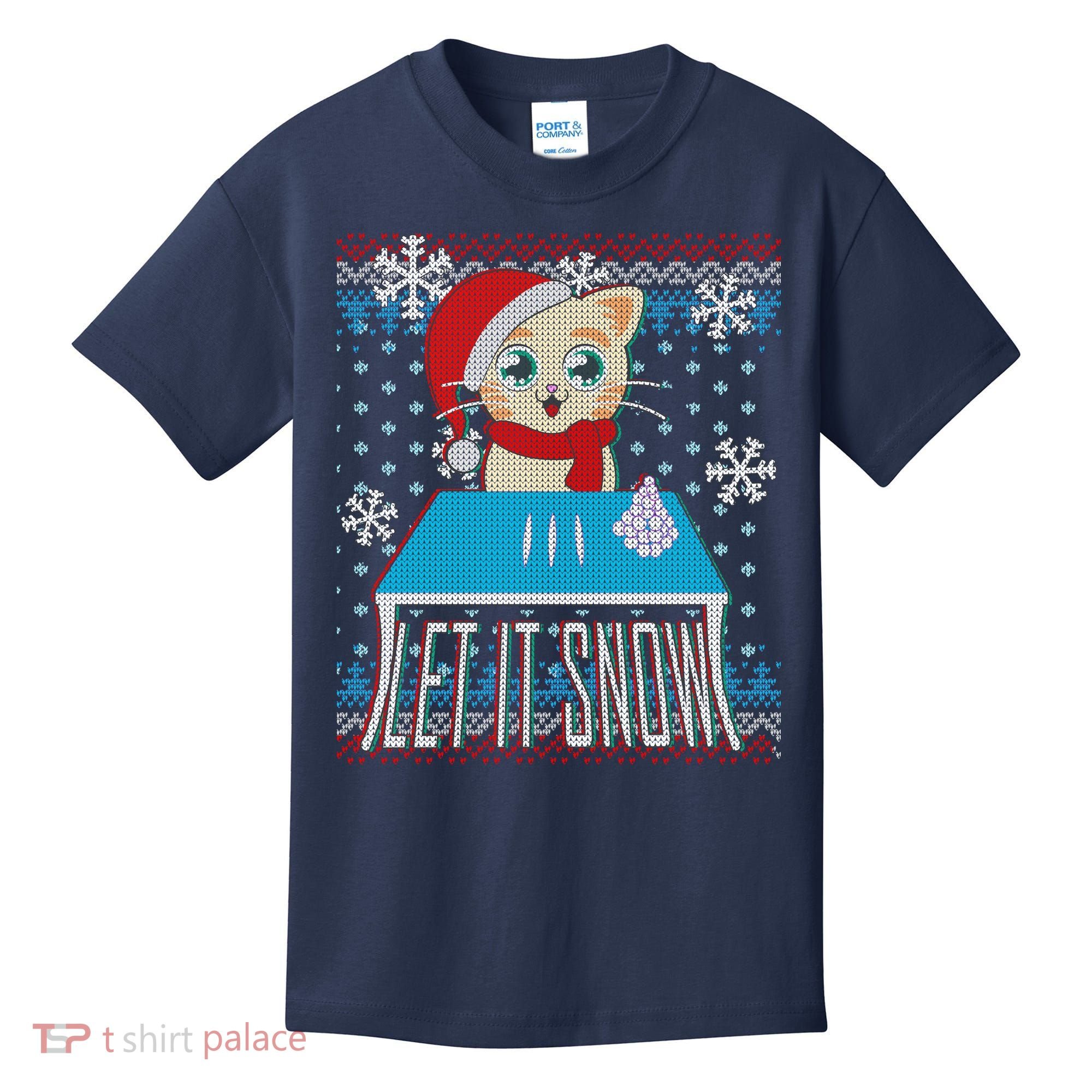 Funny X-Mas Let It Snow Cat Ugly Christmas Sweater Kids T-Shirt
