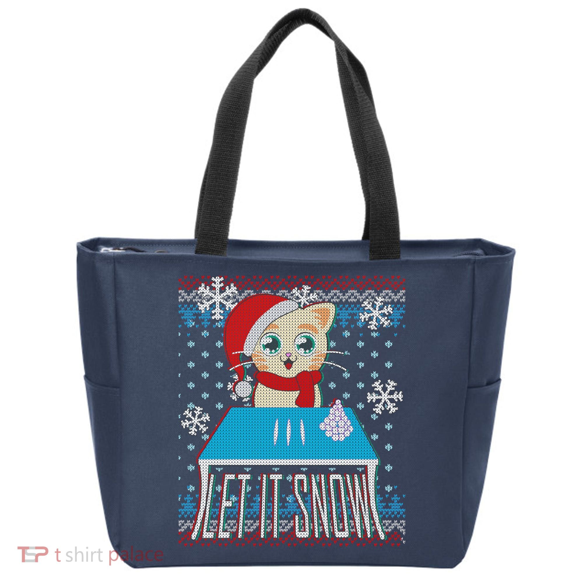 Funny X-Mas Let It Snow Cat Ugly Christmas Sweater Tote Bag