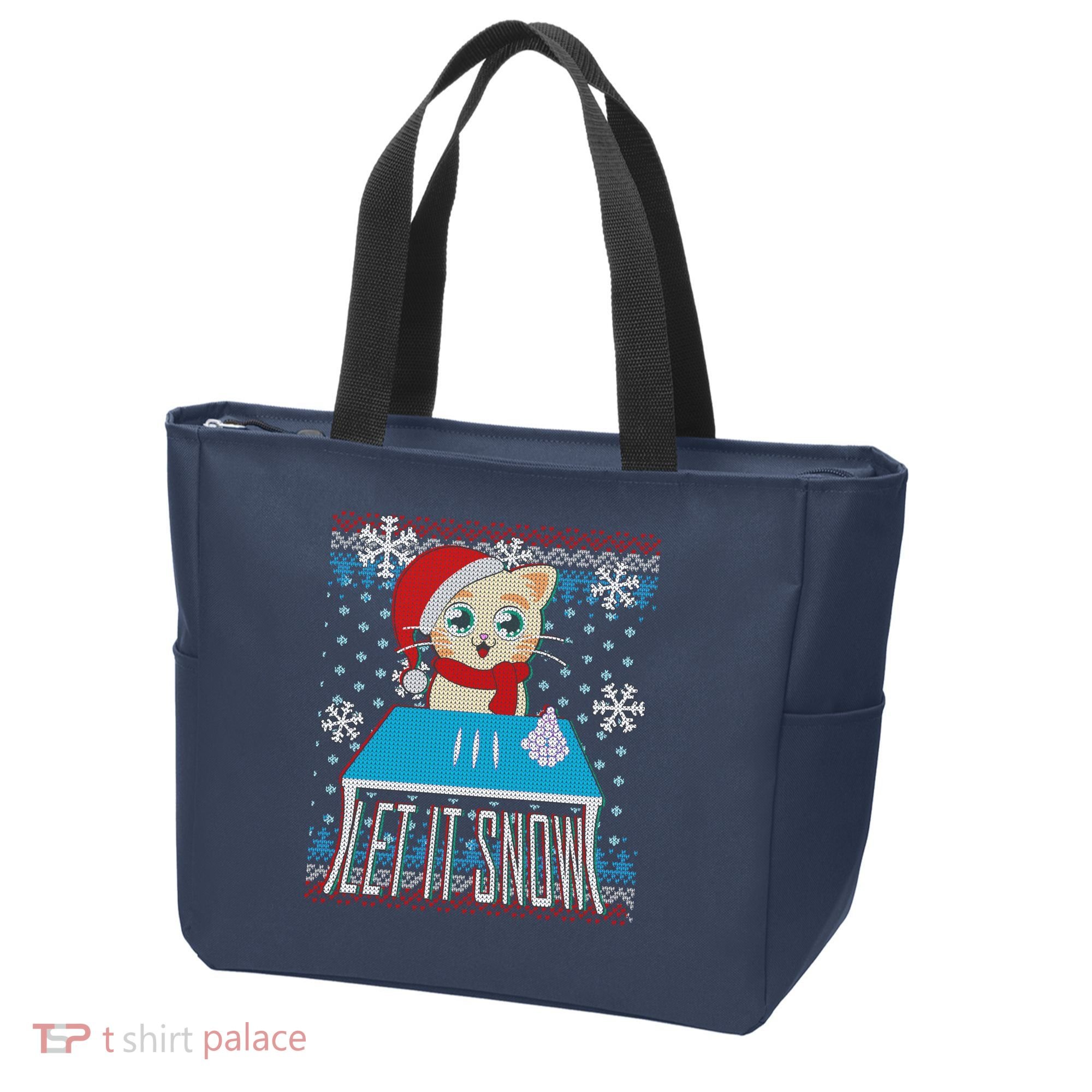 Funny X-Mas Let It Snow Cat Ugly Christmas Sweater Tote Bag