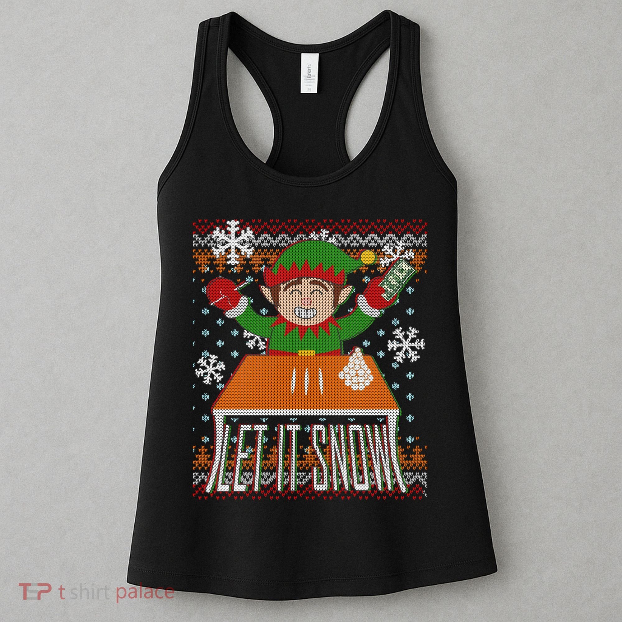Funny X-Mas Let It Snow Elf Ugly Christmas Sweater Women's Tank Top