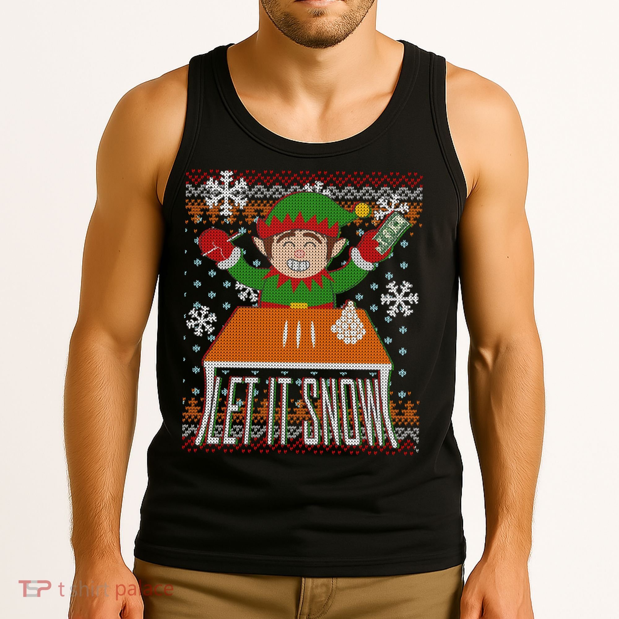 Funny X-Mas Let It Snow Elf Ugly Christmas Sweater Tank Top