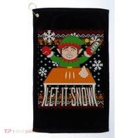 Funny X-Mas Let It Snow Elf Ugly Christmas Sweater Golf Towel thumb 0