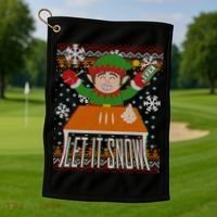 Funny X-Mas Let It Snow Elf Ugly Christmas Sweater Golf Towel thumb 1