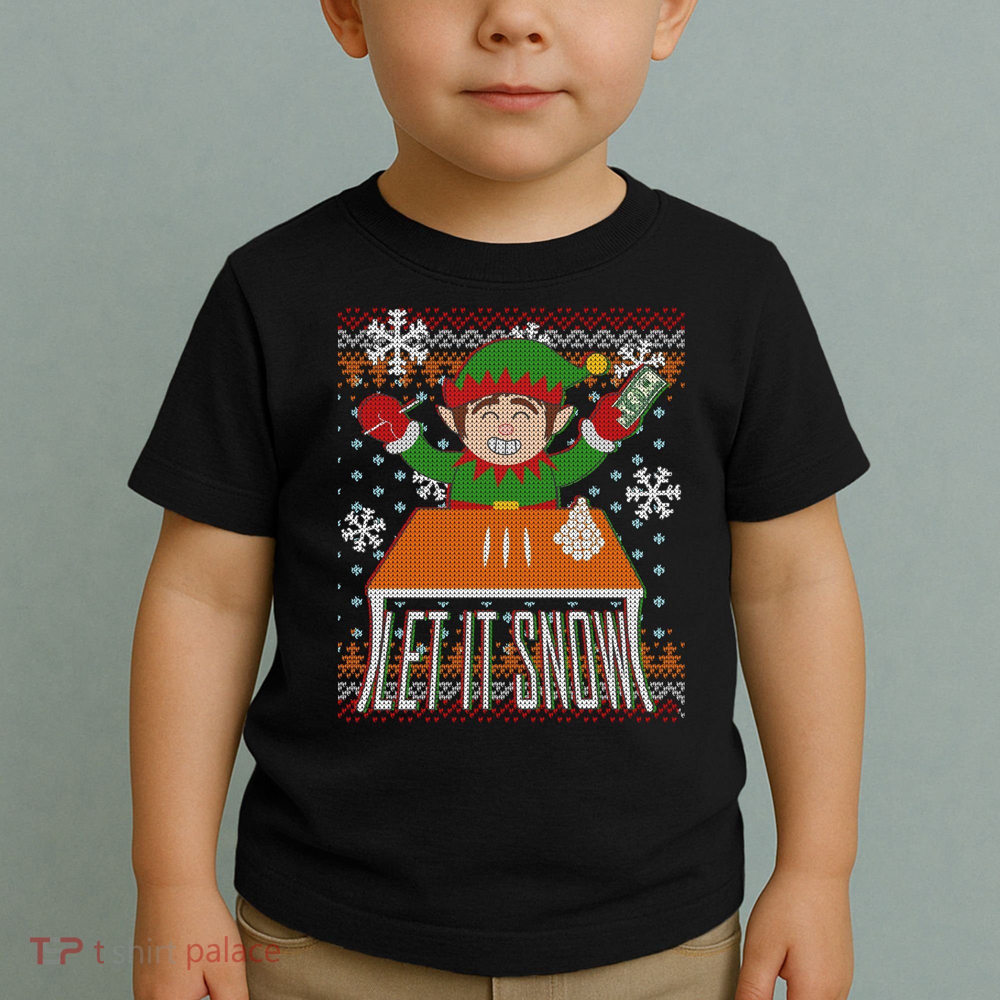Funny X-Mas Let It Snow Elf Ugly Christmas Sweater Toddler T-Shirt