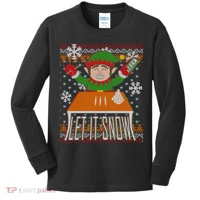 Funny X-Mas Let It Snow Elf Ugly Christmas Sweater Kids Long Sleeve Shirt