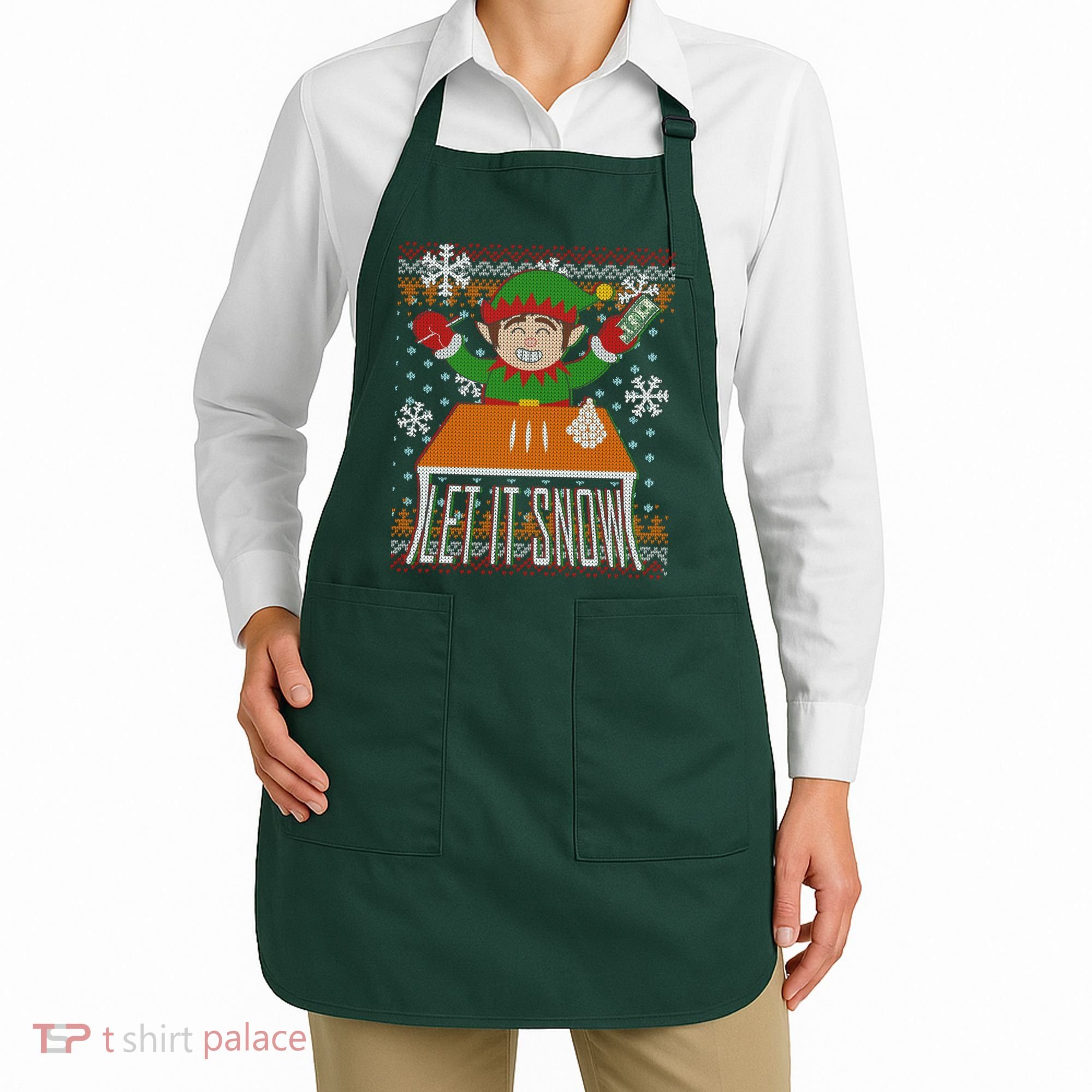 Funny X-Mas Let It Snow Elf Ugly Christmas Sweater Apron