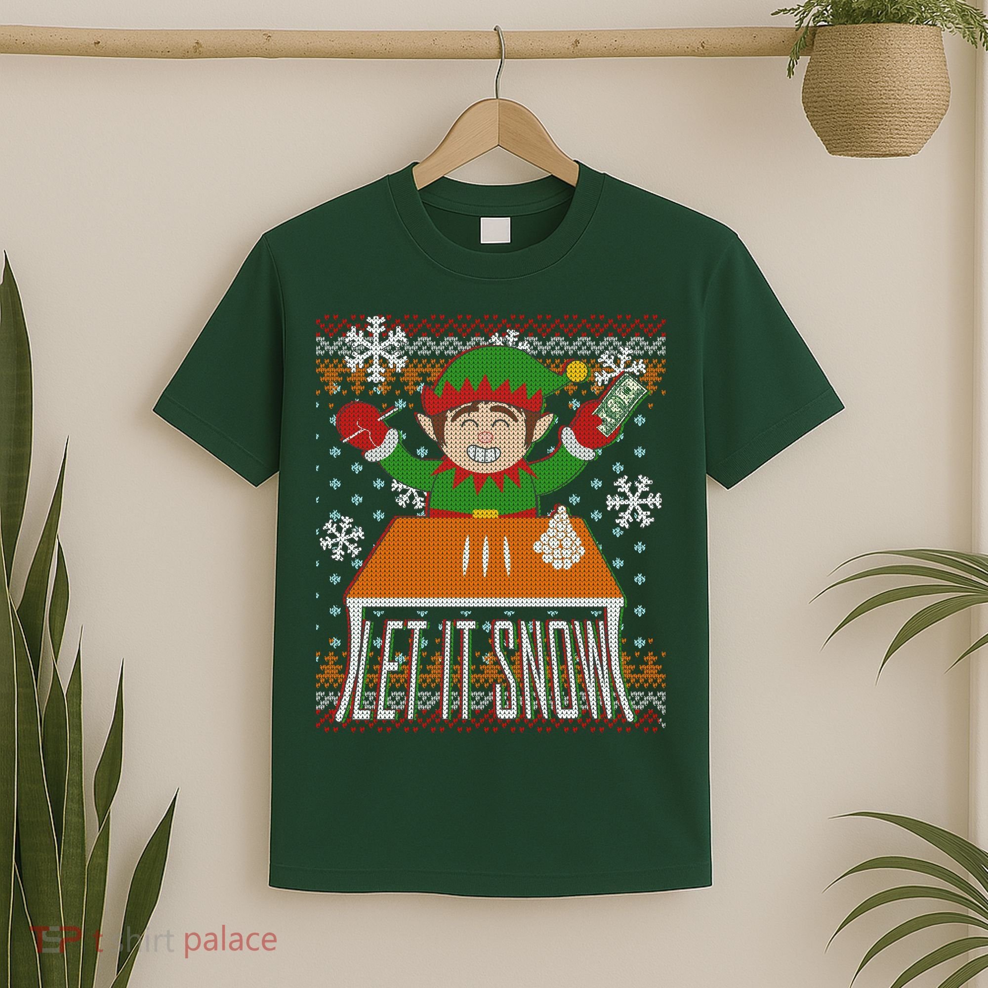 Funny X-Mas Let It Snow Elf Ugly Christmas Sweater T-Shirt
