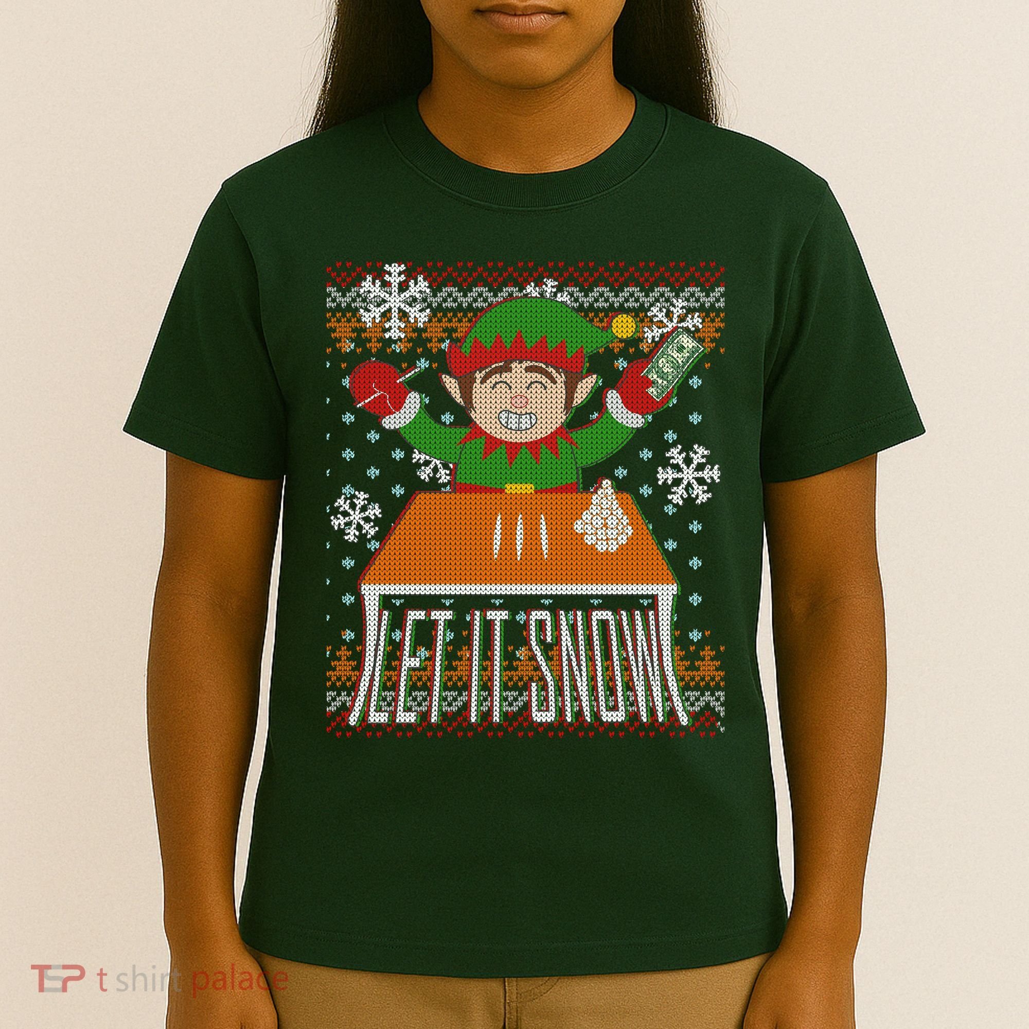 Funny X-Mas Let It Snow Elf Ugly Christmas Sweater T-Shirt