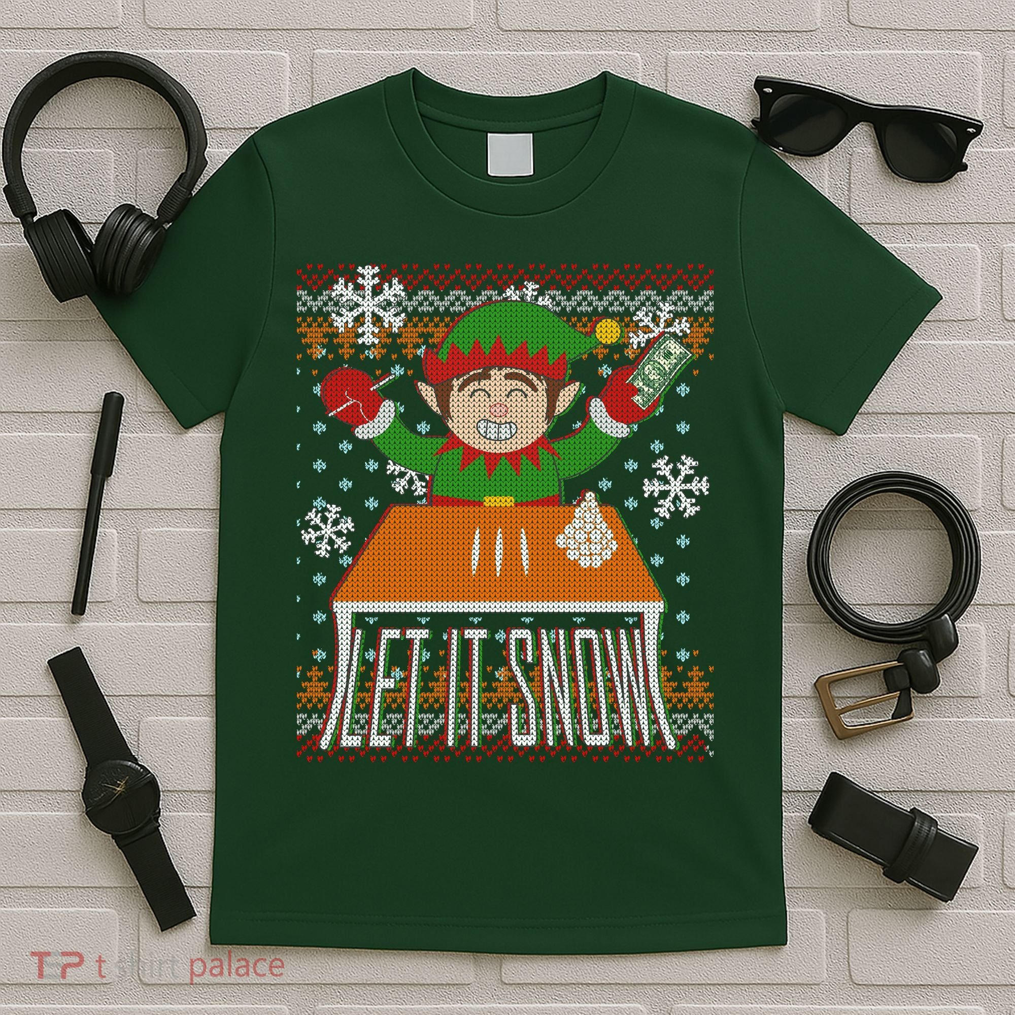 Funny X-Mas Let It Snow Elf Ugly Christmas Sweater T-Shirt