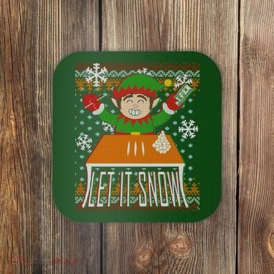 Funny X-Mas Let It Snow Elf Ugly Christmas Sweater Coaster