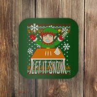 Funny X-Mas Let It Snow Elf Ugly Christmas Sweater Coaster thumb 0