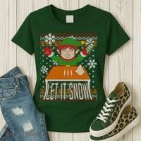 Funny X-Mas Let It Snow Elf Ugly Christmas Sweater Women's T-Shirt thumb 3