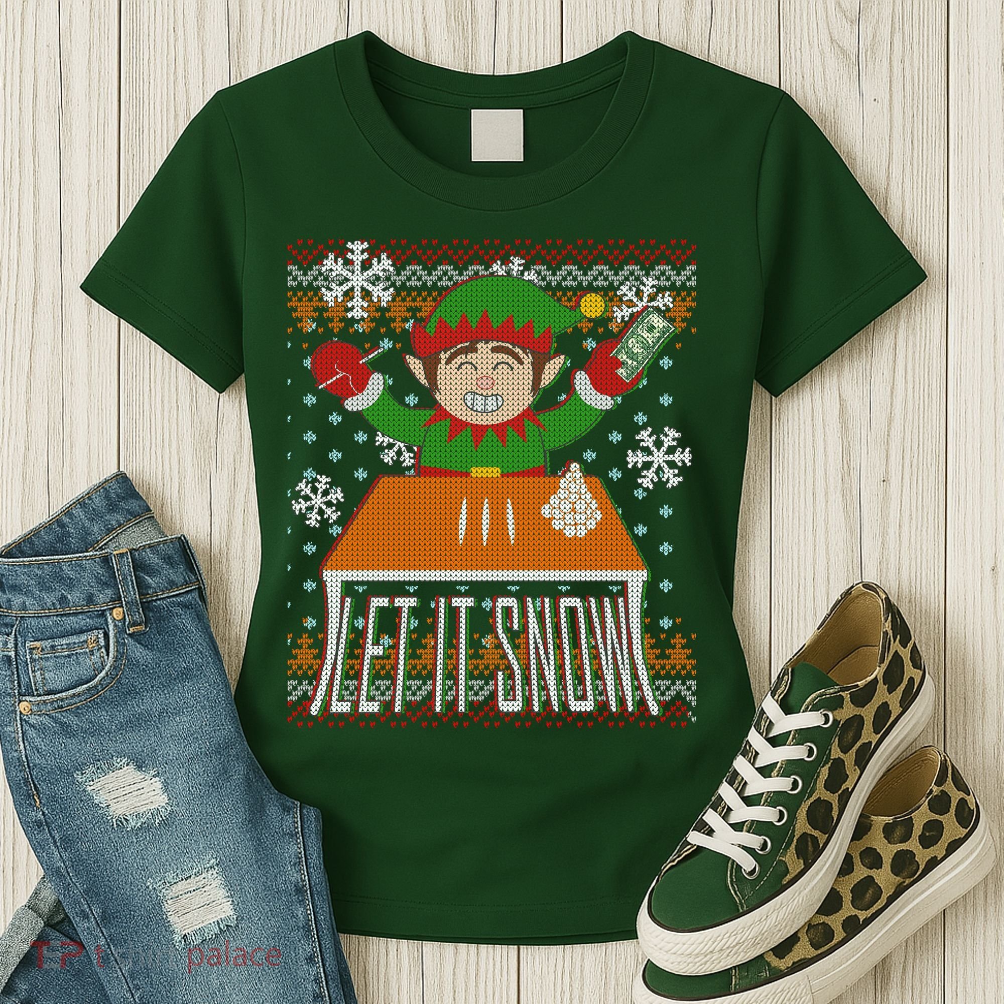 Funny X-Mas Let It Snow Elf Ugly Christmas Sweater Women's T-Shirt