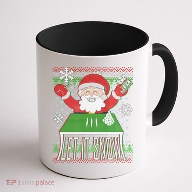 Funny X-Mas Let It Snow Santa Ugly Christmas Sweater Coffee Mug back