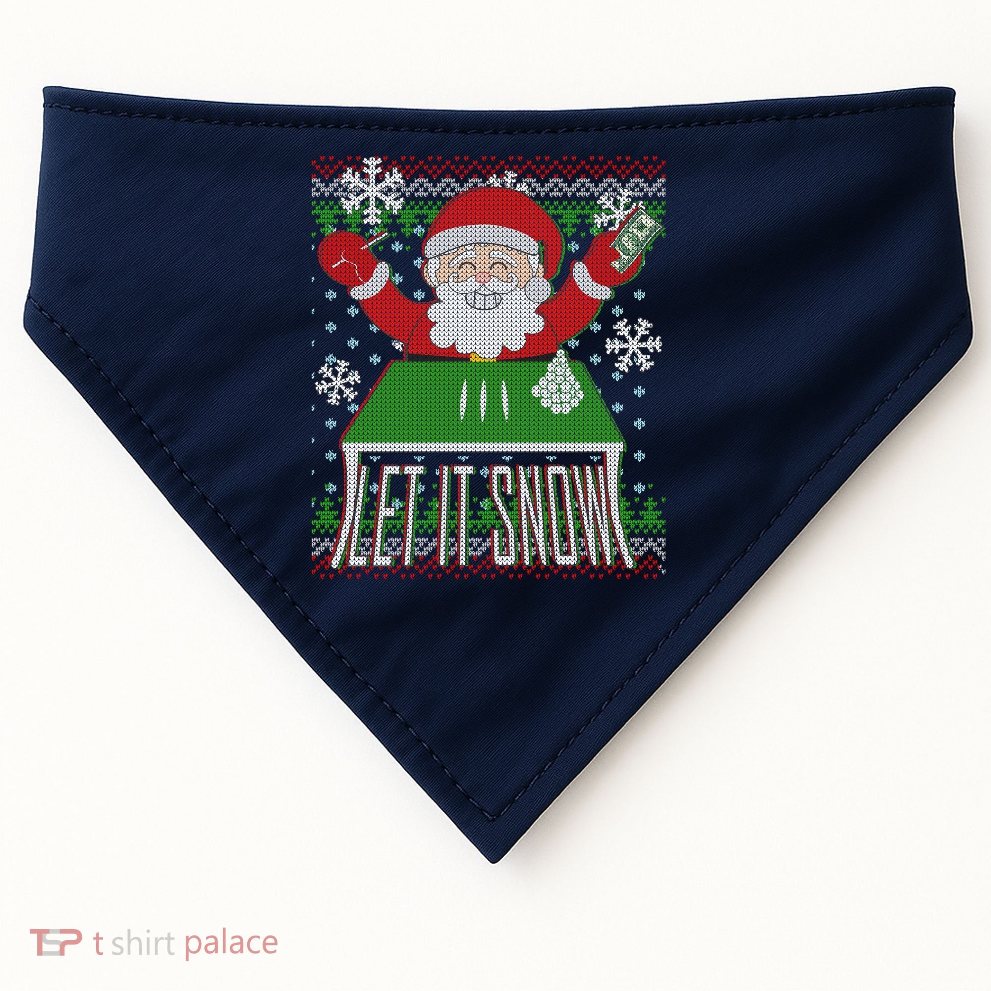 Funny X-Mas Let It Snow Santa Ugly Christmas Sweater USA-Made Doggie Bandana