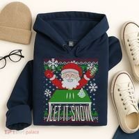 Funny X-Mas Let It Snow Santa Ugly Christmas Sweater Hoodie thumb 4