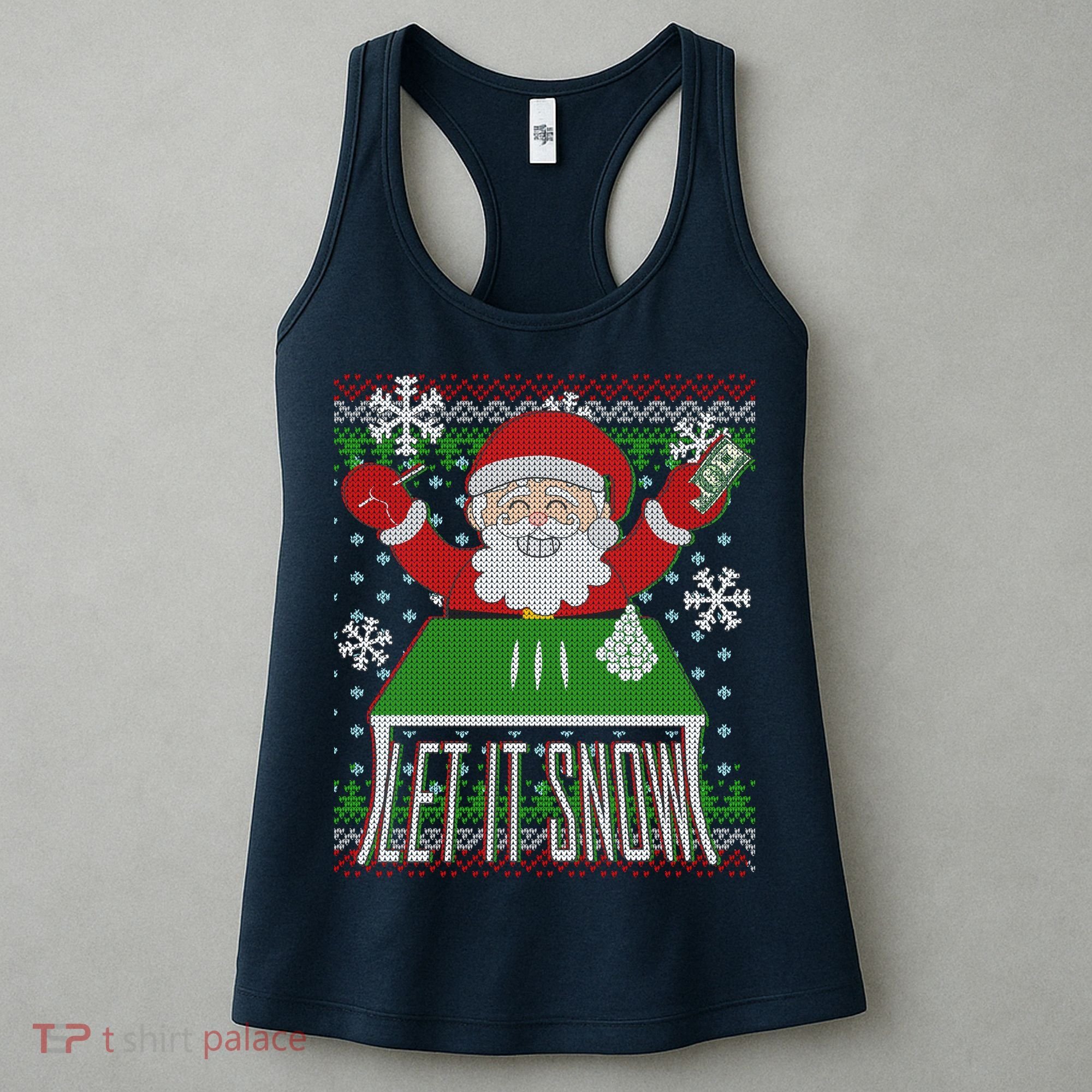 Funny X-Mas Let It Snow Santa Ugly Christmas Sweater Women's Tank Top