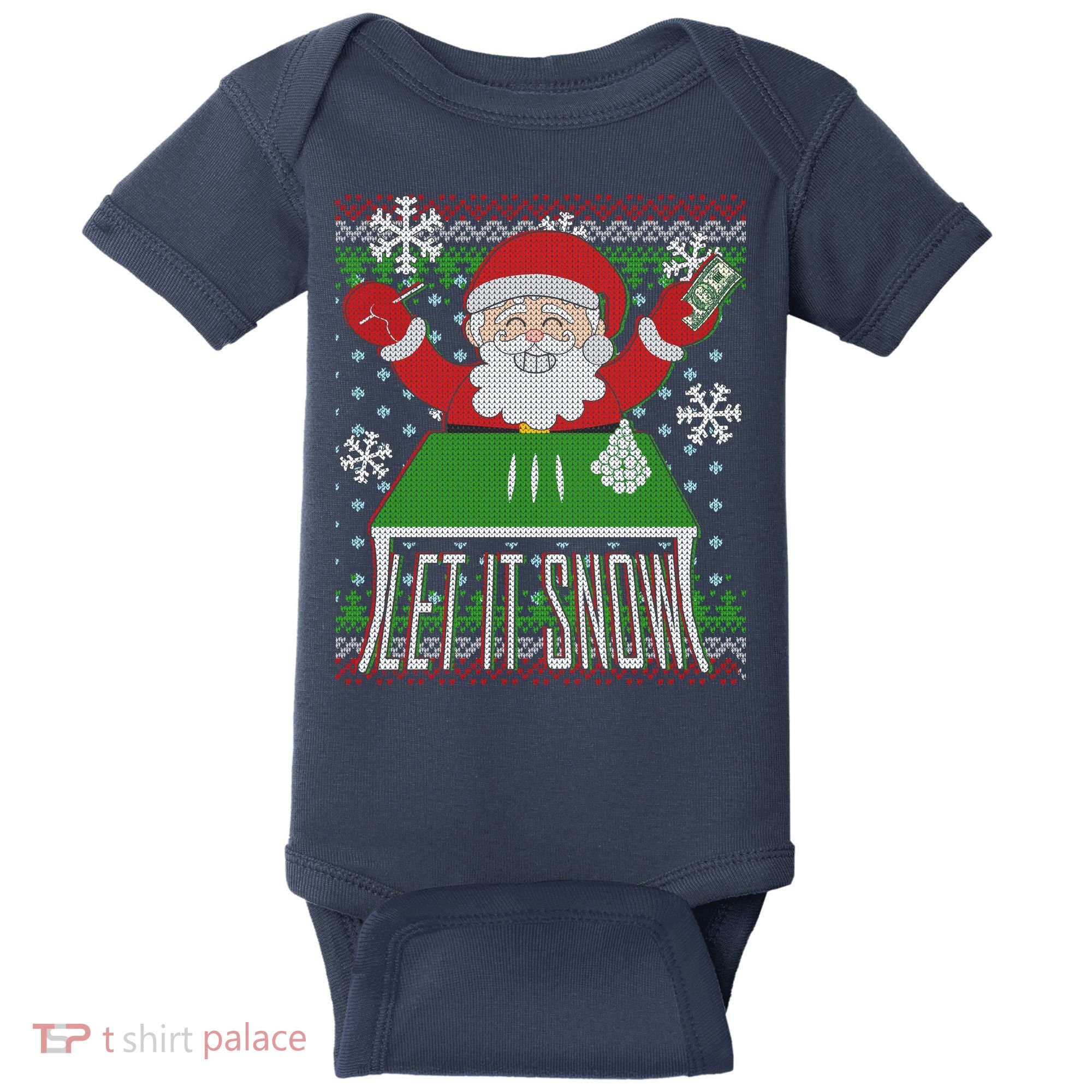 Funny X-Mas Let It Snow Santa Ugly Christmas Sweater Baby Bodysuit