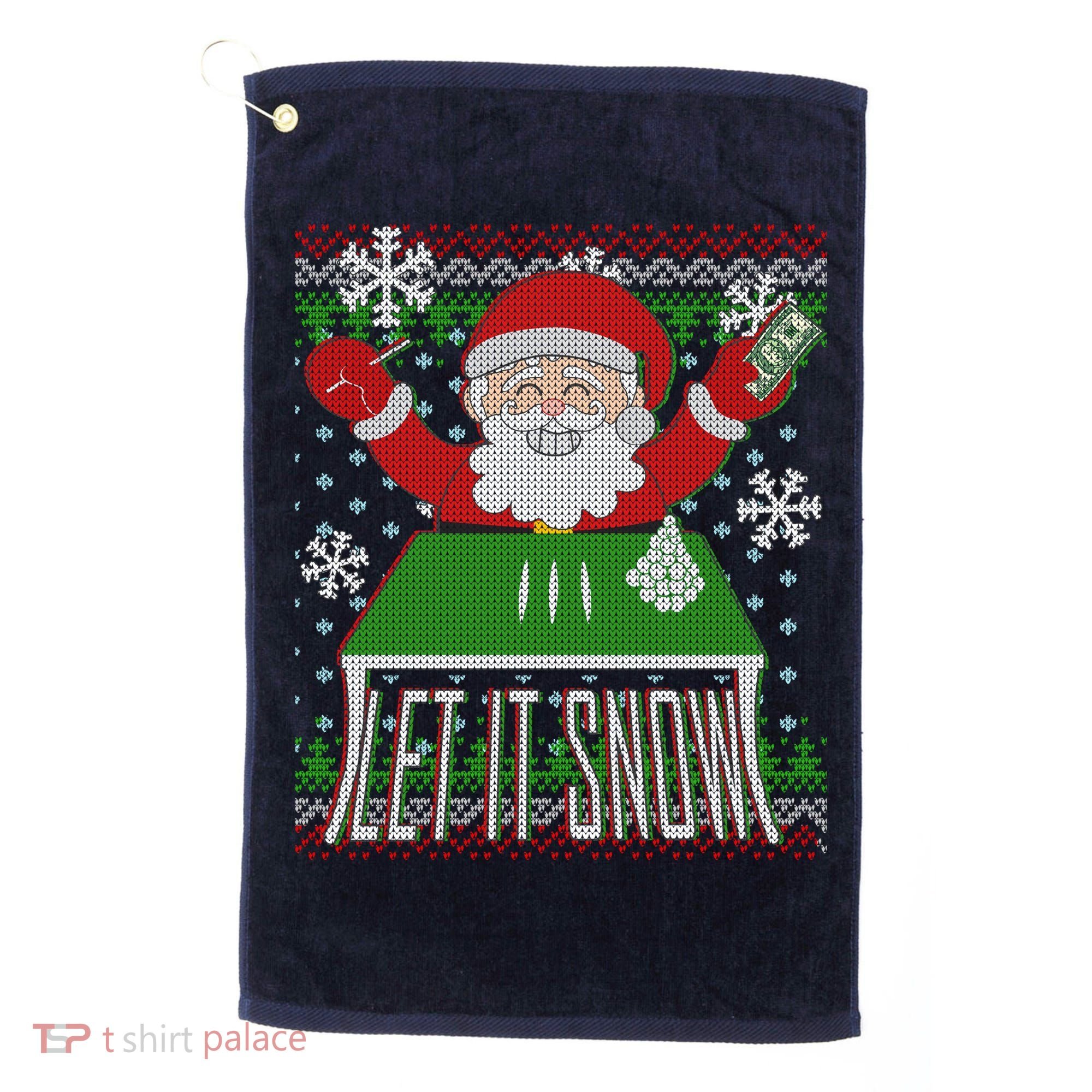Funny X-Mas Let It Snow Santa Ugly Christmas Sweater Golf Towel