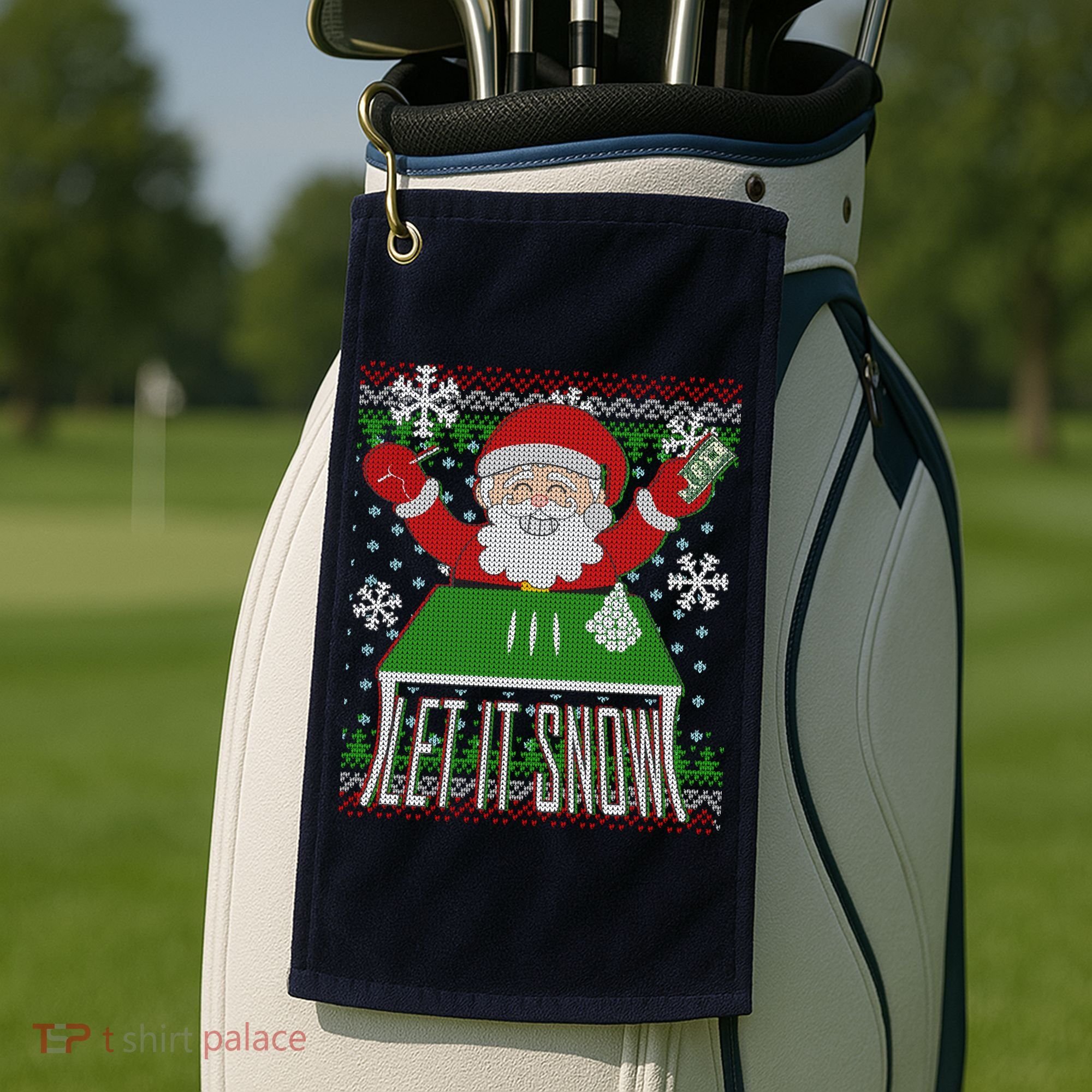 Funny X-Mas Let It Snow Santa Ugly Christmas Sweater Golf Towel
