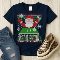 Funny X-Mas Let It Snow Santa Ugly Christmas Sweater Women's T-Shirt thumb 3