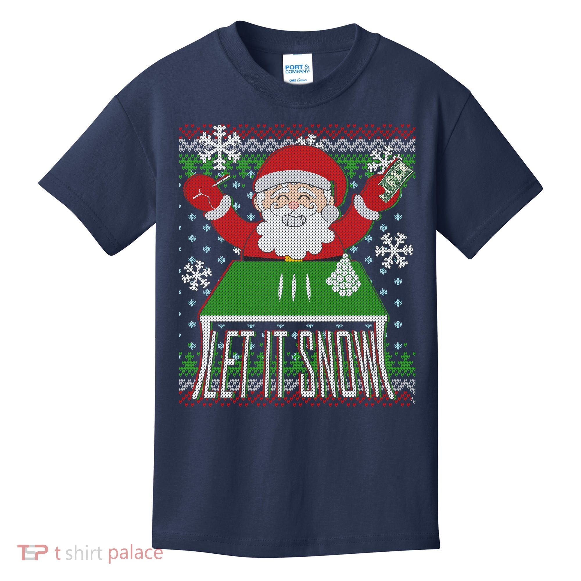 Funny X-Mas Let It Snow Santa Ugly Christmas Sweater Kids T-Shirt