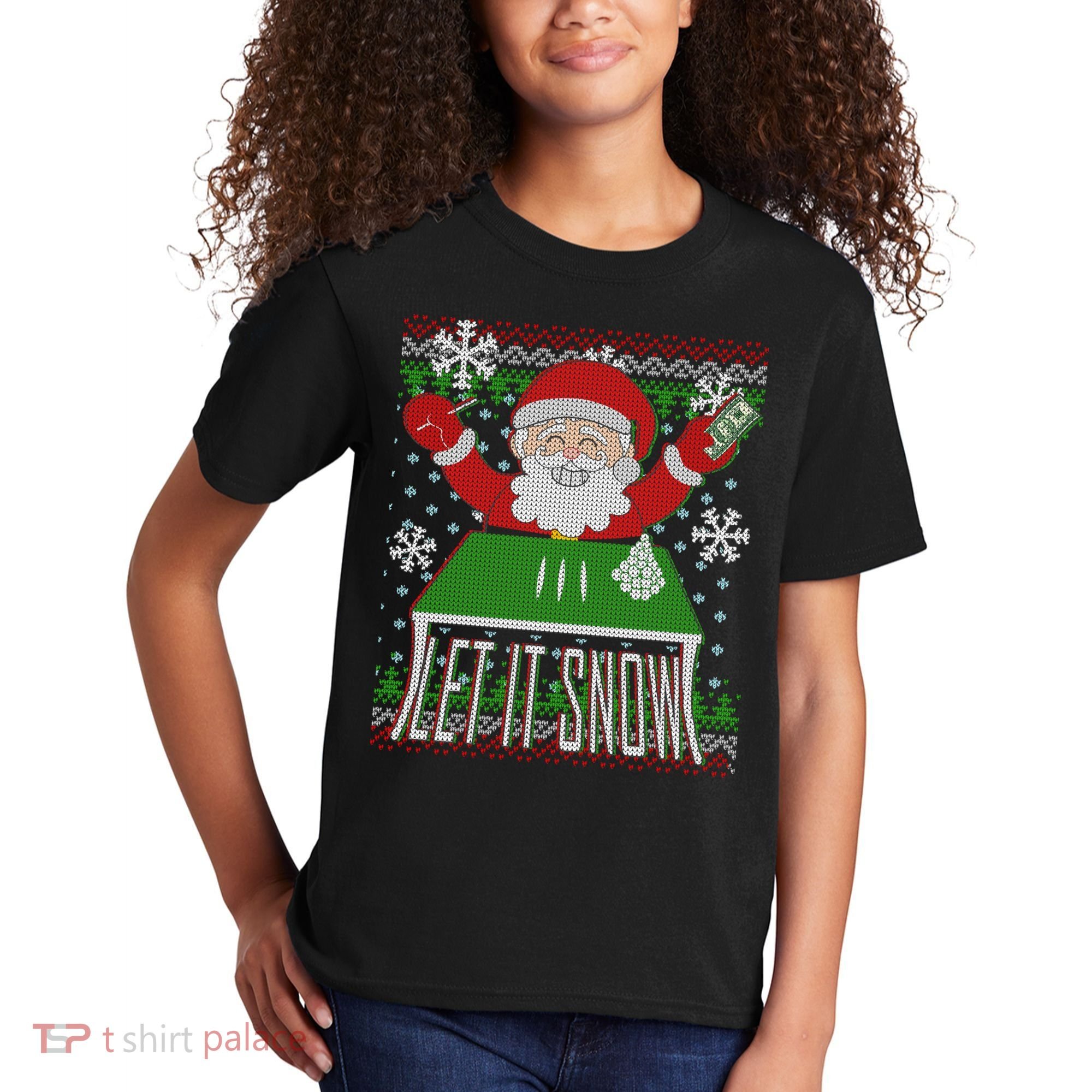 Funny X-Mas Let It Snow Santa Ugly Christmas Sweater Kids T-Shirt